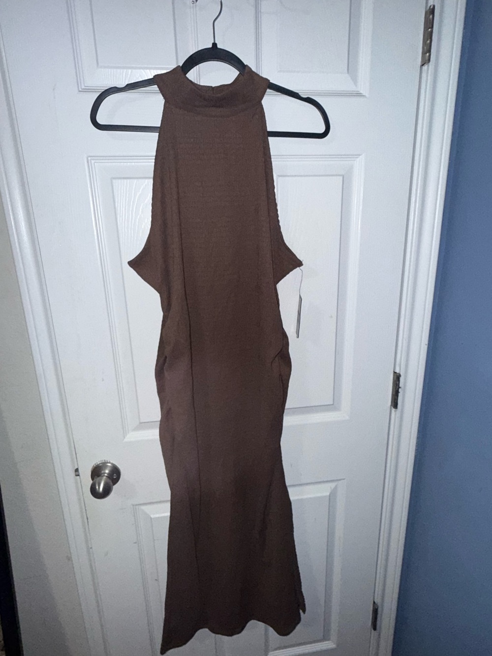 Sleeveless Brown Maxi Dress with High Neck